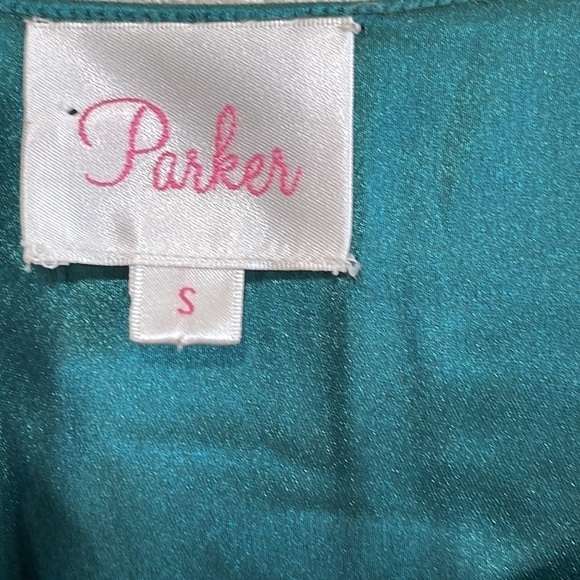 Parker Woman Green Silk & Black Leather Combo Mini Dress Size S - Picture 4 of 15